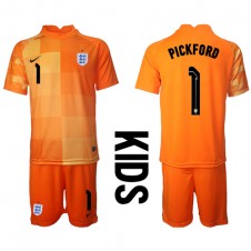 England Jordan Pickford #1 Keeper Bortedraktsett Barn VM 2022 Kortermet (+ korte bukser)